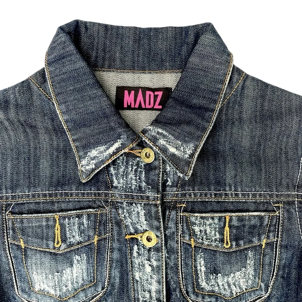 Custom Boho Chic Denim Jacket – Lion Velvet Back Detail, XS/S Form Fitting - Picture 11 of 17